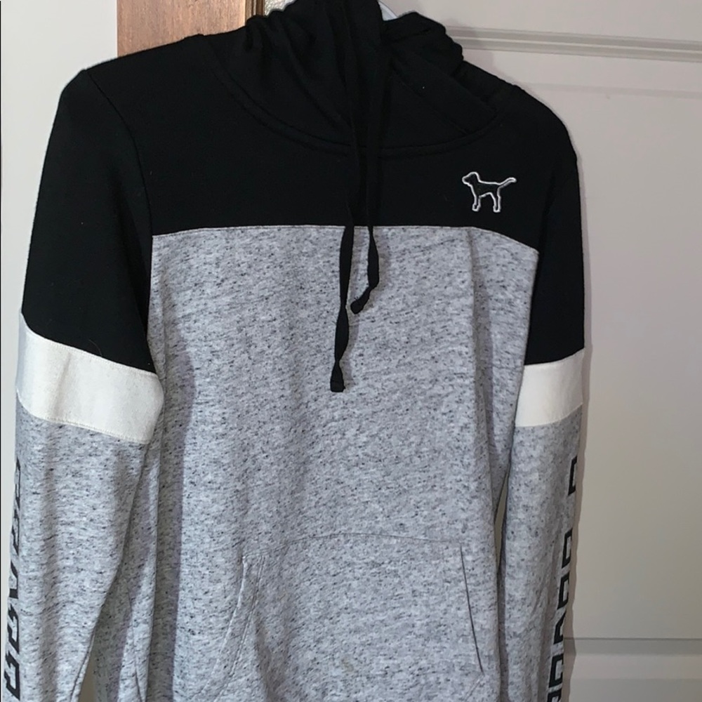 PINK black, white, and grey hoodie